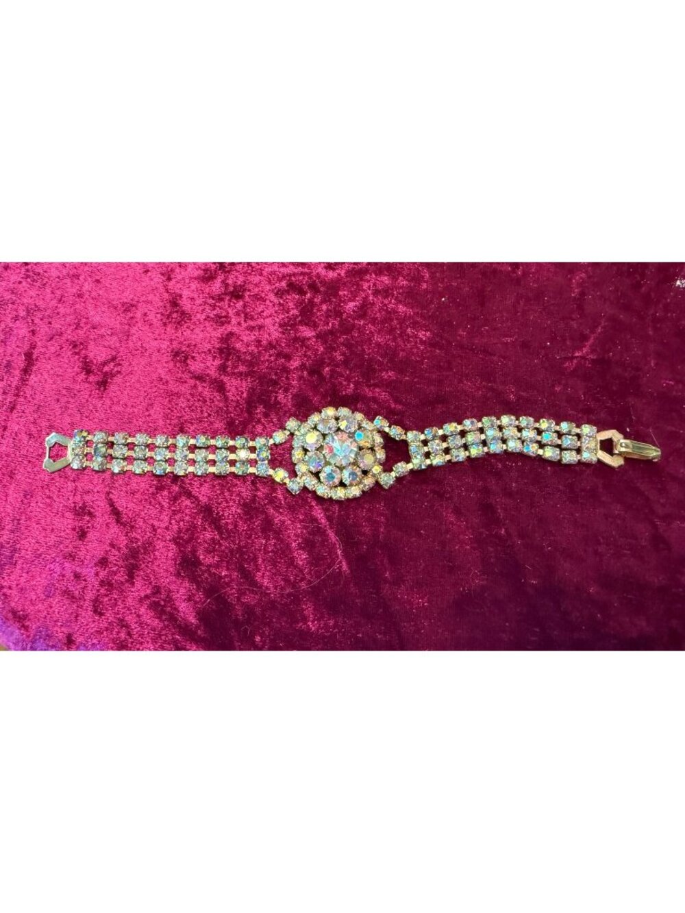 Vintage Gold-Tone Bracelet  Aurora Borealis Rhinestones 7.75 Inches Elegant